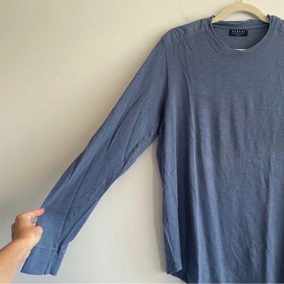 Velvet by Graham & Spencer cotton slub long sleeve t shirt powder blue crew XL - Picture 2 of 9